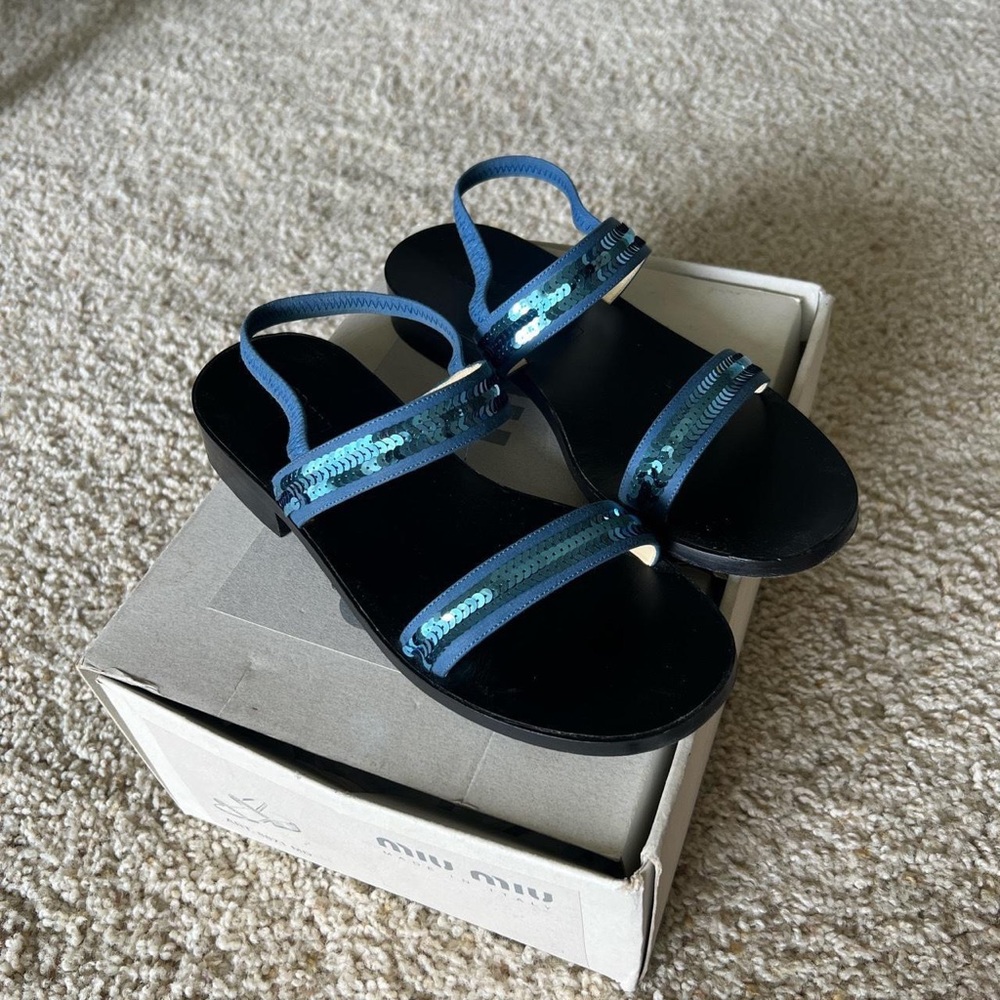 FW 1997 MIU MIU BLUE SEQUIN SANDALS